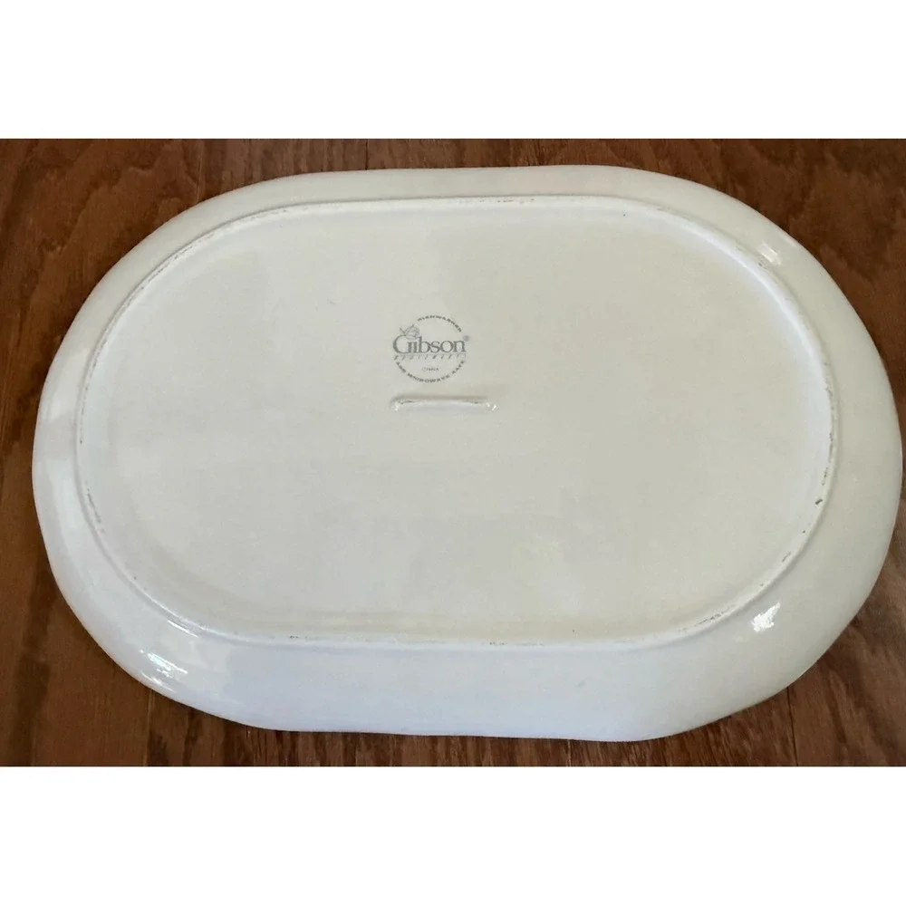 Vintage Gibson Roseland Stoneware Oval  Platter White Pink Floral 13" - Picture 3 of 6